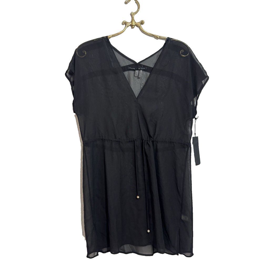 NWT Ivanka Trump Black Sheer Tie Swim Beach Cover‎ Up Dress S M $99
